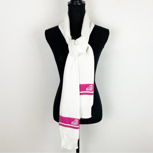 Roxy Womens Winter Scarf Long Spectator Game Layer Warm White Hot Pink - Picture 6 of 8